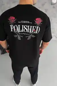 Erkek Kısa Kol Yazlık Tişört Bisiklet Yaka Baskılı Oversize T-Shirt - Siyah