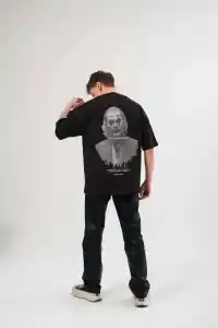 Kadın Baskılı T-Shirt Kısa Kol Bisiklet Yaka Oversize Rahat Kalıp Günlük Tişört   - Siyah