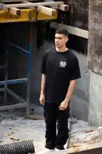 Erkek Kısa Kol Yazlık Tişört Bisiklet Yaka Baskılı Oversize T-Shirt - Siyah
