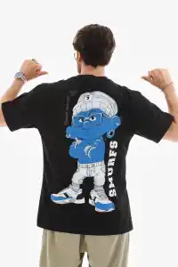 Erkek Kısa Kol Yazlık Tişört Bisiklet Yaka Baskılı Oversize T-Shirt - Siyah