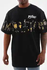 Erkek Kısa Kol Yazlık Tişört Bisiklet Yaka Baskılı Oversize T-Shirt - Siyah