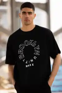 Erkek Baskılı T-Shirt Kısa Kol Bisiklet Yaka Regular Fit Rahat Kalıp Günlük Tişört - Siyah