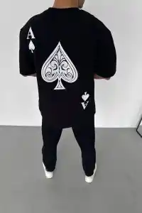 Erkek Baskılı T-Shirt Kısa Kol Bisiklet Yaka Regular Fit Rahat Kalıp Günlük Tişört - Siyah