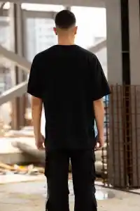 Erkek Baskılı T-Shirt Kısa Kol Bisiklet Yaka Regular Fit Rahat Kalıp Günlük Tişört - Siyah
