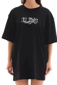 Kadın Kısa Kol Yazlık Tişört Bisiklet Yaka Baskılı Oversize T-Shirt - Siyah