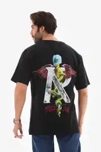 Erkek Baskılı T-Shirt Kısa Kol Bisiklet Yaka Regular Fit Rahat Kalıp Tişört -  Siyah
