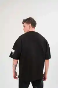 Erkek Kısa Kol Tişört Göğüs ve Kol Bisiklet Yaka Baskılı T-Shirt - Siyah