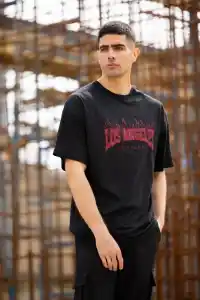 Erkek Kısa Kol Tişört Bisiklet Yaka LOS ANGELES  Baskılı T-Shirt - Siyah