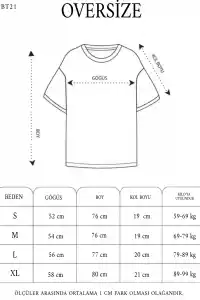 Kadın Baskılı T-Shirt Kısa Kol Bisiklet Yaka Oversize Tişört - Siyah