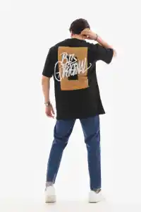 Erkek Baskılı T-Shirt Kısa Kol Bisiklet Yaka Regular Fit Rahat Kalıp Tişört -  Siyah