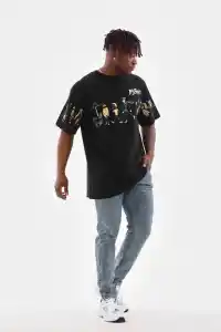 Erkek Kısa Kol Yazlık Tişört Bisiklet Yaka Baskılı Oversize T-Shirt - Siyah