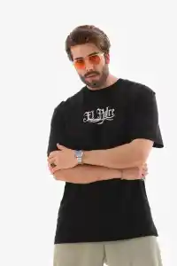 Erkek Kısa Kol Yazlık Tişört Bisiklet Yaka Baskılı Oversize T-Shirt - Siyah