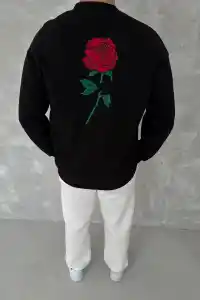 ERKEK 3 iplik Pamuklu Bisiklet Yaka Ön Ve Arka Baskılı SweatShirt - Siyah