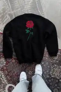ERKEK 3 iplik Pamuklu Bisiklet Yaka Ön Ve Arka Baskılı SweatShirt - Siyah