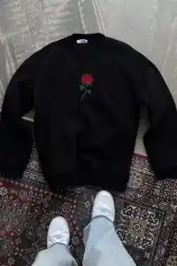 ERKEK 3 iplik Pamuklu Bisiklet Yaka Ön Ve Arka Baskılı SweatShirt - Siyah