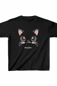 Unisex Çocuk Baskılı T-Shirt - Siyah