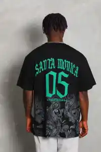 Erkek Baskılı Bisiklet Yaka  Kısa kol T-Shirt - Siyah