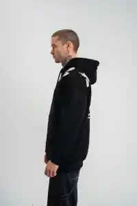 Erkek 3 İplik Pamuklu Kapüşonlu Baskılı Cepli Oversize Sweatshirt Hoodie - Siyah