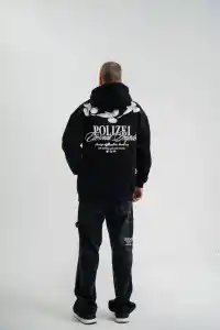 Erkek 3 İplik Pamuklu Kapüşonlu Baskılı Cepli Oversize Sweatshirt Hoodie - Siyah