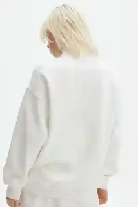 Kadın 3 İplik Pamuklu Oversize Yarım Fermuarlı Yakalı Basic Sweatshirt - Beyaz