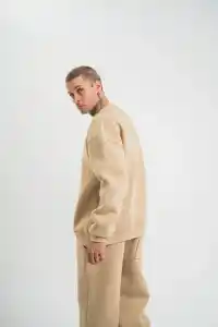 Erkek Uzun Kol Bisiklet Yaka 3 iplik Pamuklu Kışlık SweatShirt  - Bej