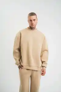 Erkek Uzun Kol Bisiklet Yaka 3 iplik Pamuklu Kışlık SweatShirt  - Bej