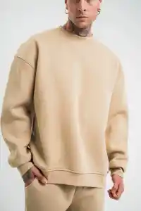 Erkek Uzun Kol Bisiklet Yaka 3 iplik Pamuklu Kışlık SweatShirt  - Bej