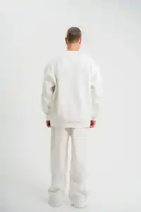 Erkek Uzun Kol Bisiklet Yaka 3 iplik Pamuklu Kışlık SweatShirt  - Beyaz