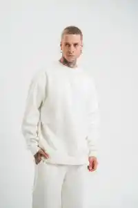 Erkek Uzun Kol Bisiklet Yaka 3 iplik Pamuklu Kışlık SweatShirt  - Beyaz