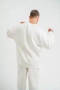 Erkek Uzun Kol Bisiklet Yaka 3 iplik Pamuklu Kışlık SweatShirt  - Beyaz