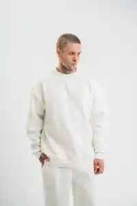 Erkek Uzun Kol Bisiklet Yaka 3 iplik Pamuklu Kışlık SweatShirt  - Beyaz