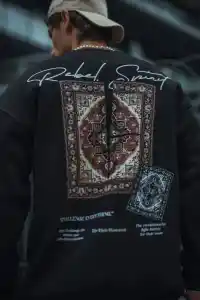 Erkek 3 iplik Pamuklu Bisiklet Yaka Baskılı SweatShirt - Siyah