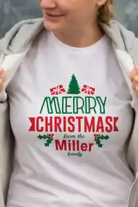 Yılbaşı Merry Christmas Miller Baskılı Oversize Bisiklet Yaka T-shirt - Beyaz