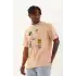 Unisex Oversize Baskılı Bisiklet Yaka T-Shirt - Bej
