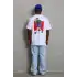 Unisex Oversize Baskılı Bisiklet Yaka T-Shirt - Beyaz