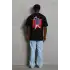 Unisex Oversize Baskılı Bisiklet Yaka T-Shirt - Siyah