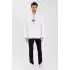 Erkek Baskılı Üç İplik Kapüşonlu Oversize Sweatshirt - Beyaz