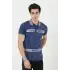 Erkek Yakalı Slim Fit Baskılı T-Shirt - Mavi