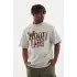 Unisex Baskılı Oversize T-Shirt - Gri