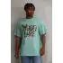Unisex Baskılı Oversize T-Shirt - Mint Yeşili