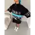Unisex Baskılı Yarım Fermuarlı T-Shirt - Siyah