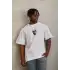 Unisex Oversize Baskılı Bisiklet Yaka T-Shirt - Beyaz