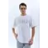 Unisex Oversize Taşlı Bisiklet Yaka T-Shirt - Beyaz