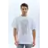 Unisex Oversize Taşlı Bisiklet Yaka T-Shirt - Beyaz