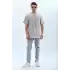 Unisex Oversize Taşlı Bisiklet Yaka T-Shirt - Gri