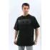 Unisex Oversize Taşlı Bisiklet Yaka T-Shirt - Siyah