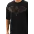 Unisex Oversize Taşlı Bisiklet Yaka T-Shirt - Siyah