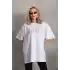 Unisex Taş Desenli Oversize T-Shirt - Beyaz