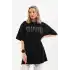 Unisex Taş Desenli Oversize T-Shirt - Siyah
