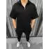 Unisex Yarım Fermuarlı Basic T-Shirt - Siyah
